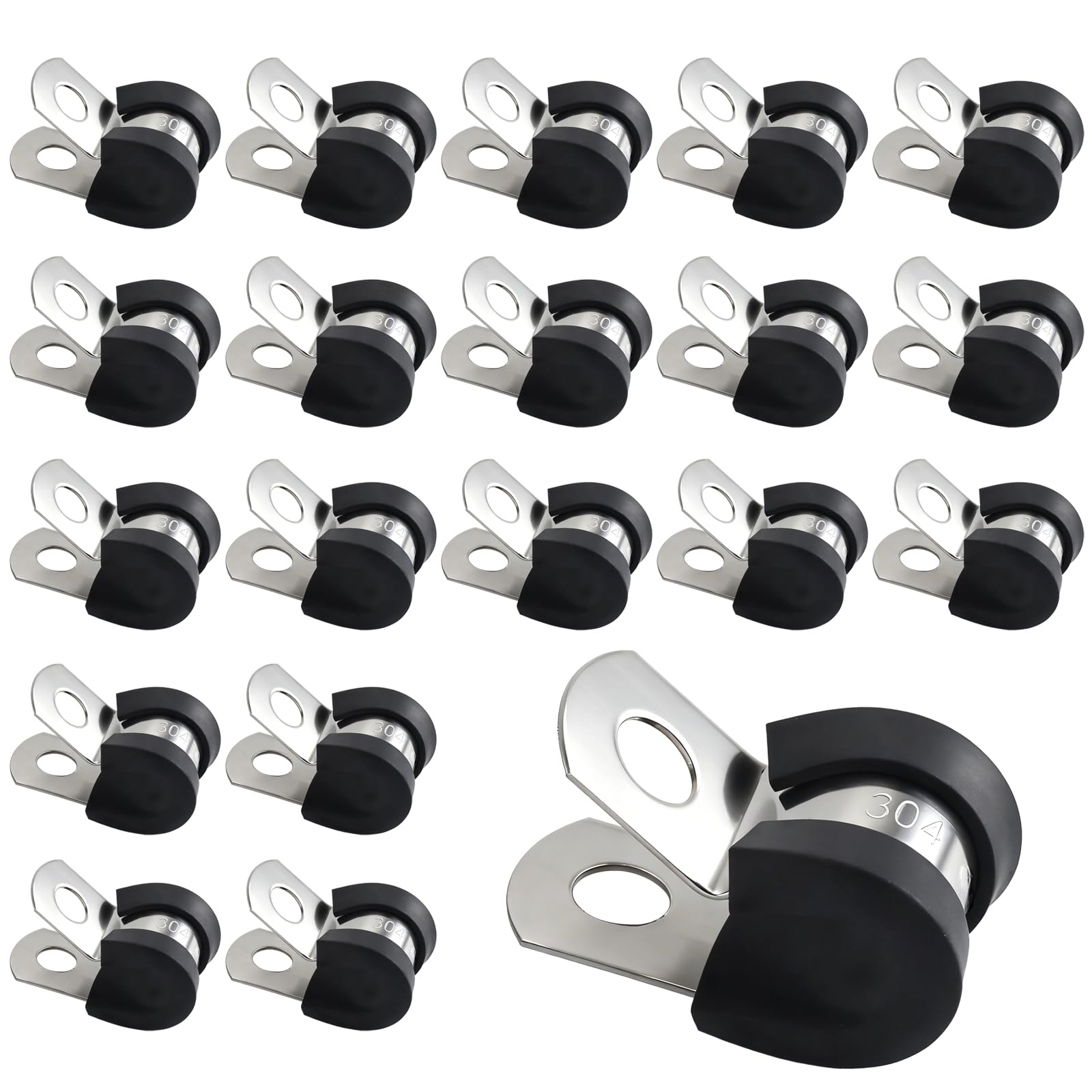 20PCS Stainless Steel Rubber Cushioned R Shape Clamps, Rubber Lined P Clips, 8mm (5/16") Hose Pipe Clamps, Cable Mounting Hose Pipe Clamp for Cable, Cord, Wire, Tube (8mm)