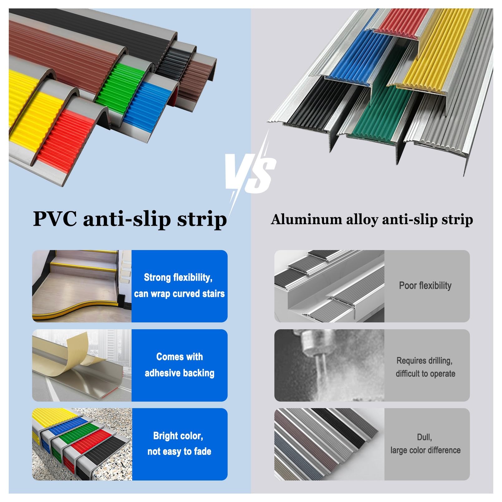 Perfil de Borde de Escalera Tira Antideslizante Tira, Perfil de PVC Autoadhesivo de Borde Para Escaleras, Utilizado Para Escaleras Interiores Y Exteriores, Tiras Antideslizantes Para Peldaños(Grayish