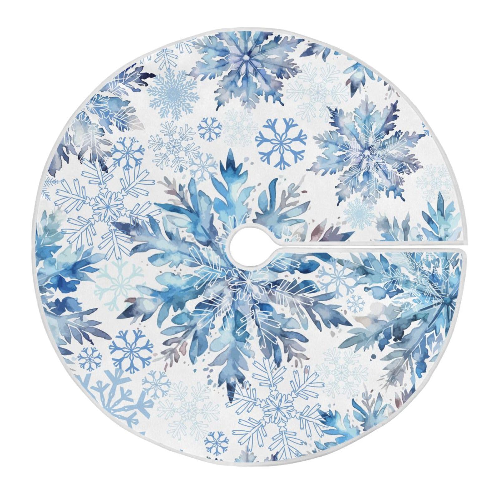 Christmas Tree Skirt Blue Snowflakes White Xmas 48 Inch Xmas Tree Mat