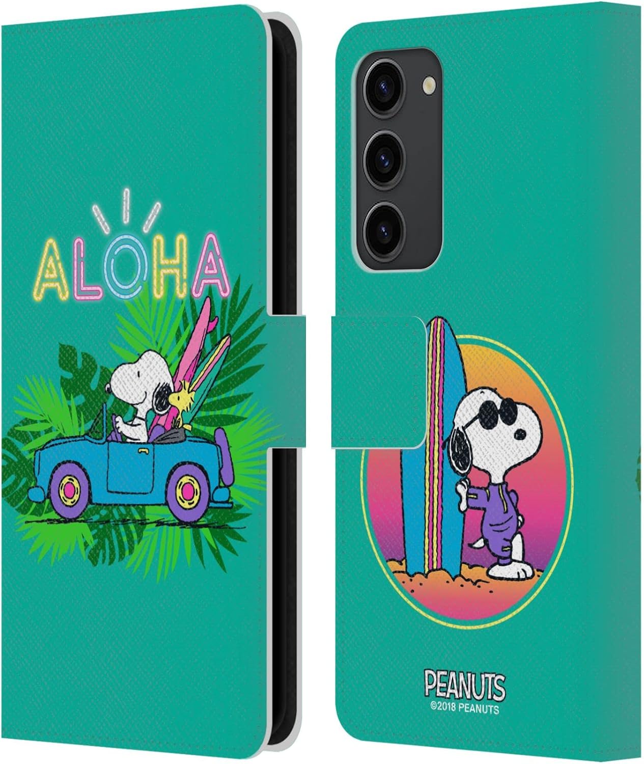 Head Case Designs Officially Licensed Peanuts Tropical Surf Snoopy Aloha Disco Leather Wallet Case Compatible with Samsung Galaxy S23+ 5G