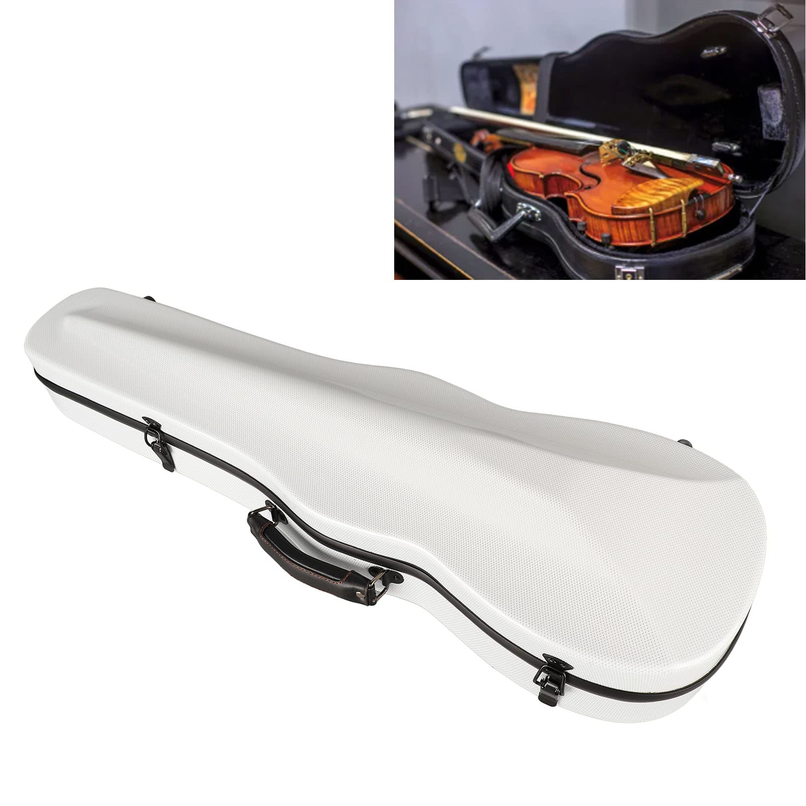 Sostituzione della Scatola per Violino Leggera in Fibra di Carbonio, Custodia Rigida per Violino Portatile con Cinghie Igrometro Fodera Ispessita 2 Cinghie (White)