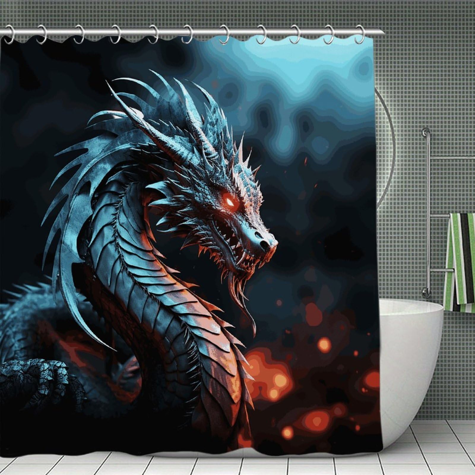 JTREHY Dragon Shower Curtain Waterproof Bathroom Shower Curtain Machine Washable Bath Curtains Polyester Cloth Bath Curtains for Bathroom Showers 70.8×70.8Inch