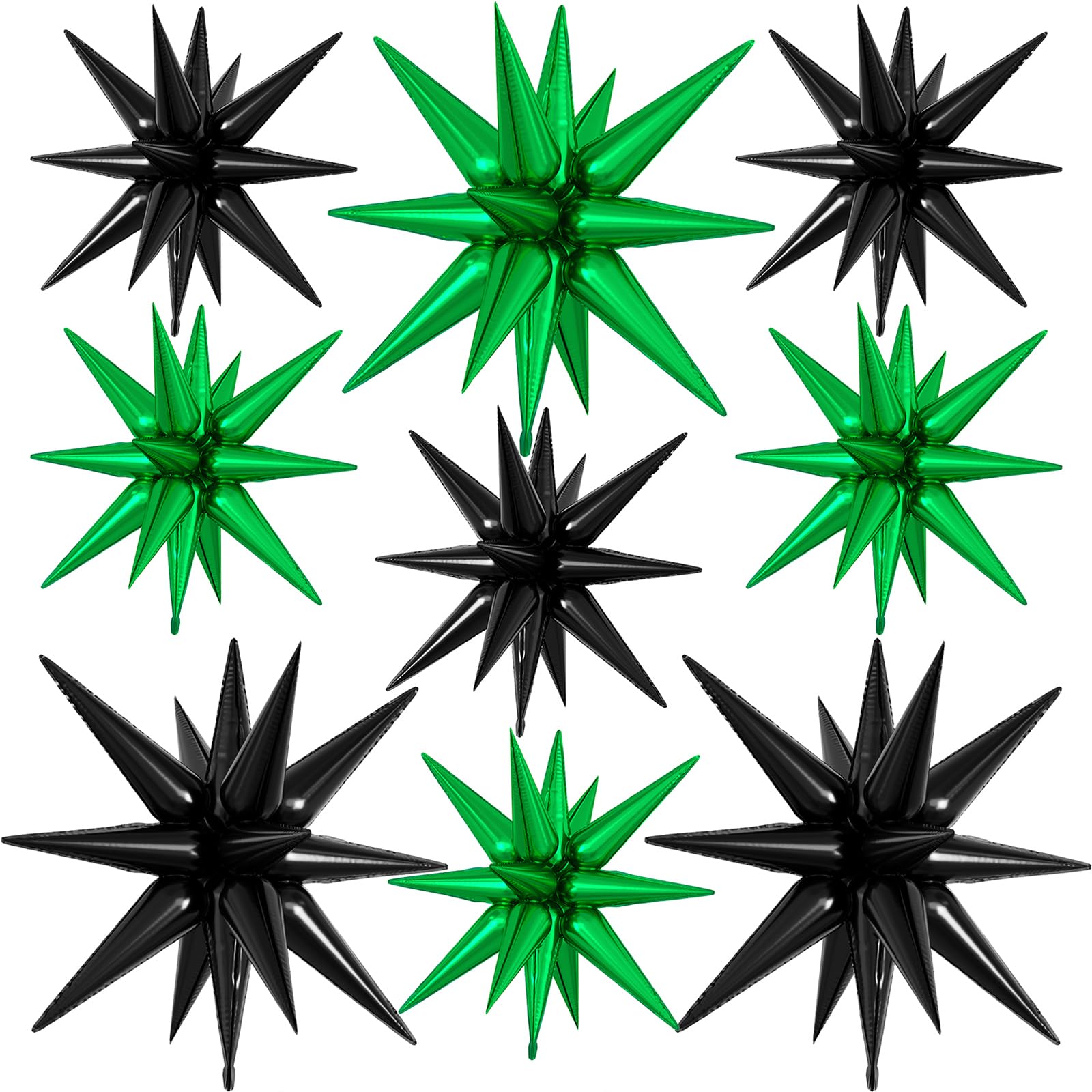 9Pcs Green and Black Star Balloons, Large Explosion Foil Balloons, Metallic Mylar Spike Balloon for Graduation Birthday Anniversary Video Game Football Theme Party Supplies,3 Pcs 27Inch & 6 Pcs 22Inch — image 1