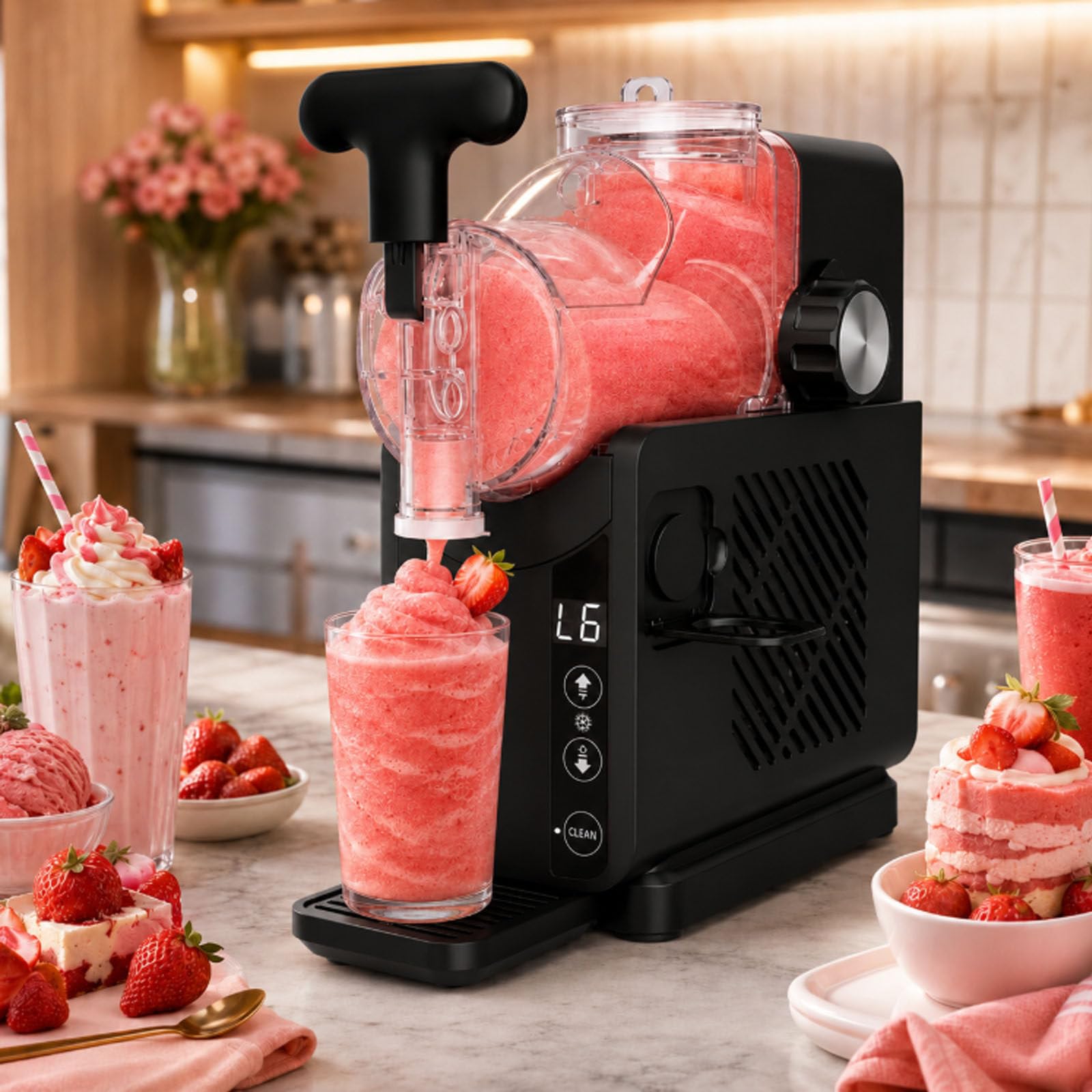ErShangMao 5 In 1 Slushie Maker Machine,180w Slushy Maker Device,Cold Drink & Soft Serve Ice Cream Machine,No Ice Needed,2l,5 Presets,15-Min Quick Serve,Automatic Cleaning For Home Café Cart Black