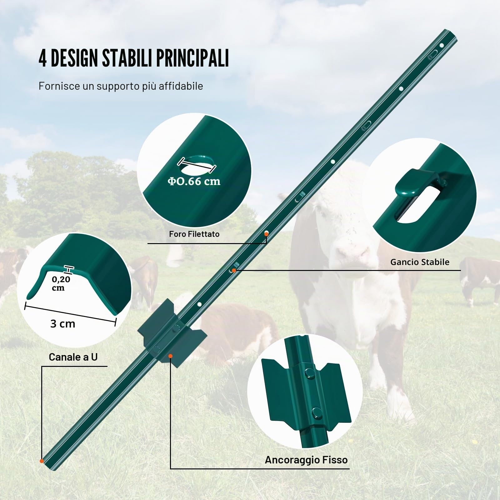 VEVOR Pali per Recinzione in Metallo 91,44 cm, 10 Pali a T Resistenti e Pesanti, Acciaio Robusto per Prato, Fattorie e Recinzioni a Catena per Esterni, Verde