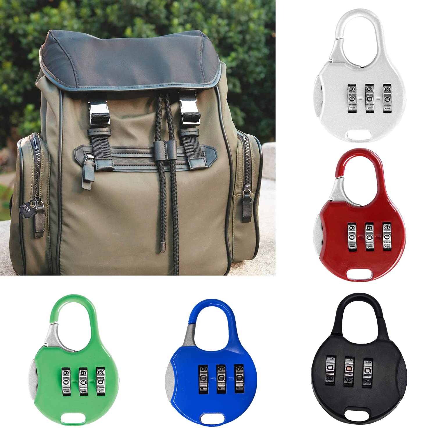 SYGA Portable Luggage Lock 3 Digit Code Number Padlock Sliding Combination Travel Number Lock for Suitcase, Backpack, Lockers, Cabinet, Briefcase, Travel Bag, Gym, Laptop, Baggage Bag - Round, Red 3