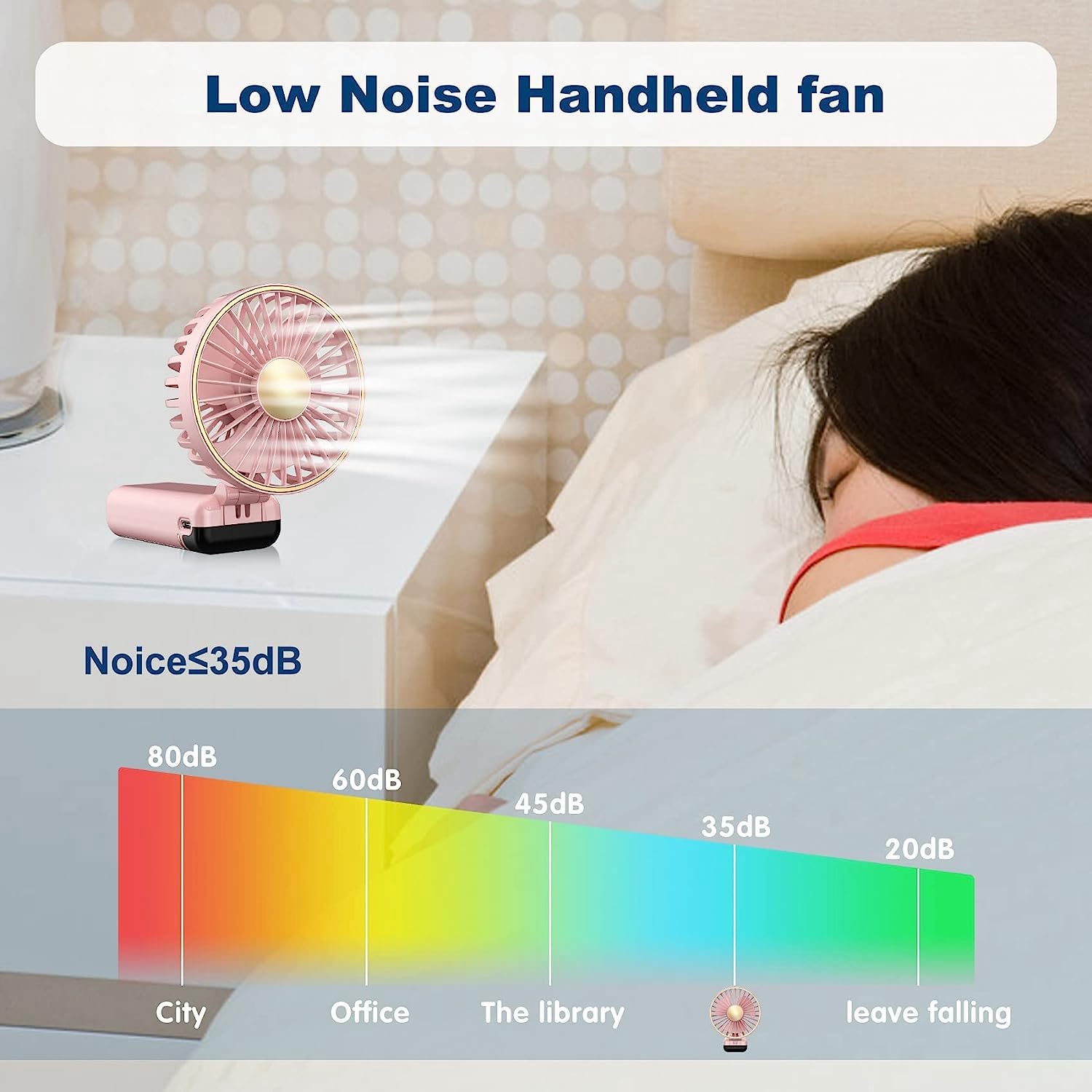Mini ventilateur portable rechargeable par USB avec 8 à 20 heures d'autonomie, format de poche compact, idéal pour une utilisation en extérieur et en intérieur