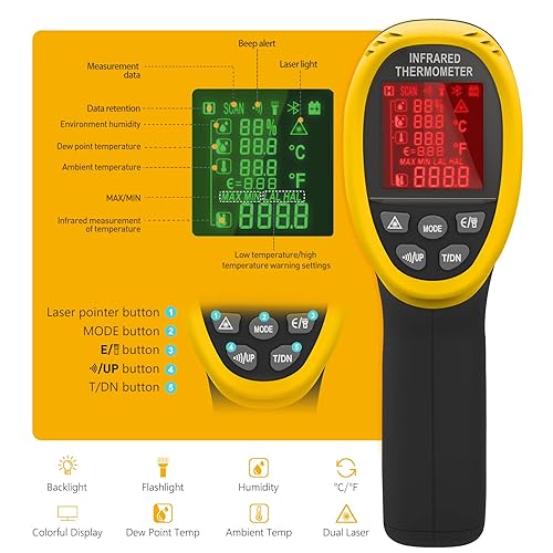 Miniatura 2 de Termómetro infrarrojo, pirómetro termómetro de alta temperatura -581472 (-58.0 F1,472.0 F), relación de punto de distancia 161, termómetro sin