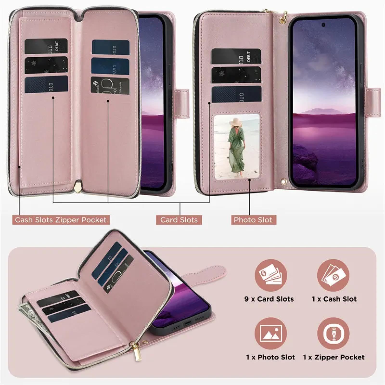 Per Samsung A06 Custodia per telefono con cerniera in pelle e portafoglio con tracolla e laccio (per Samsung A06/viola chiaro)
