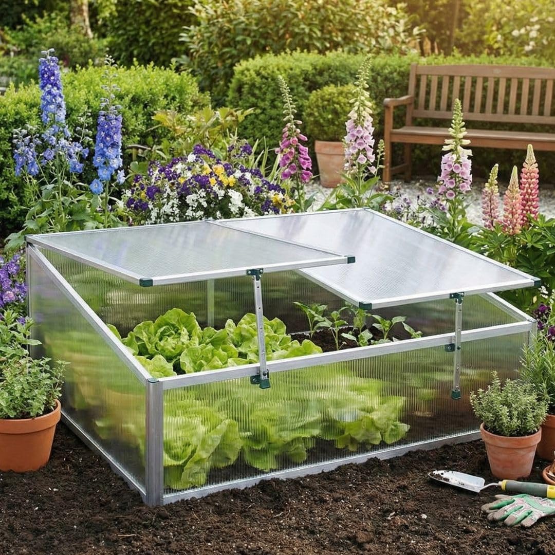 Beckmann FS1 Frühbeet Typ Allgäu Modell 1 [10 Jahre Garantie] I Extrem stabil: Hagelfeste 6mm Stegdoppelplatten I Made in Germany I UV-Schutz I Premium Aluminium Mini Gewächshaus I 100x90cm