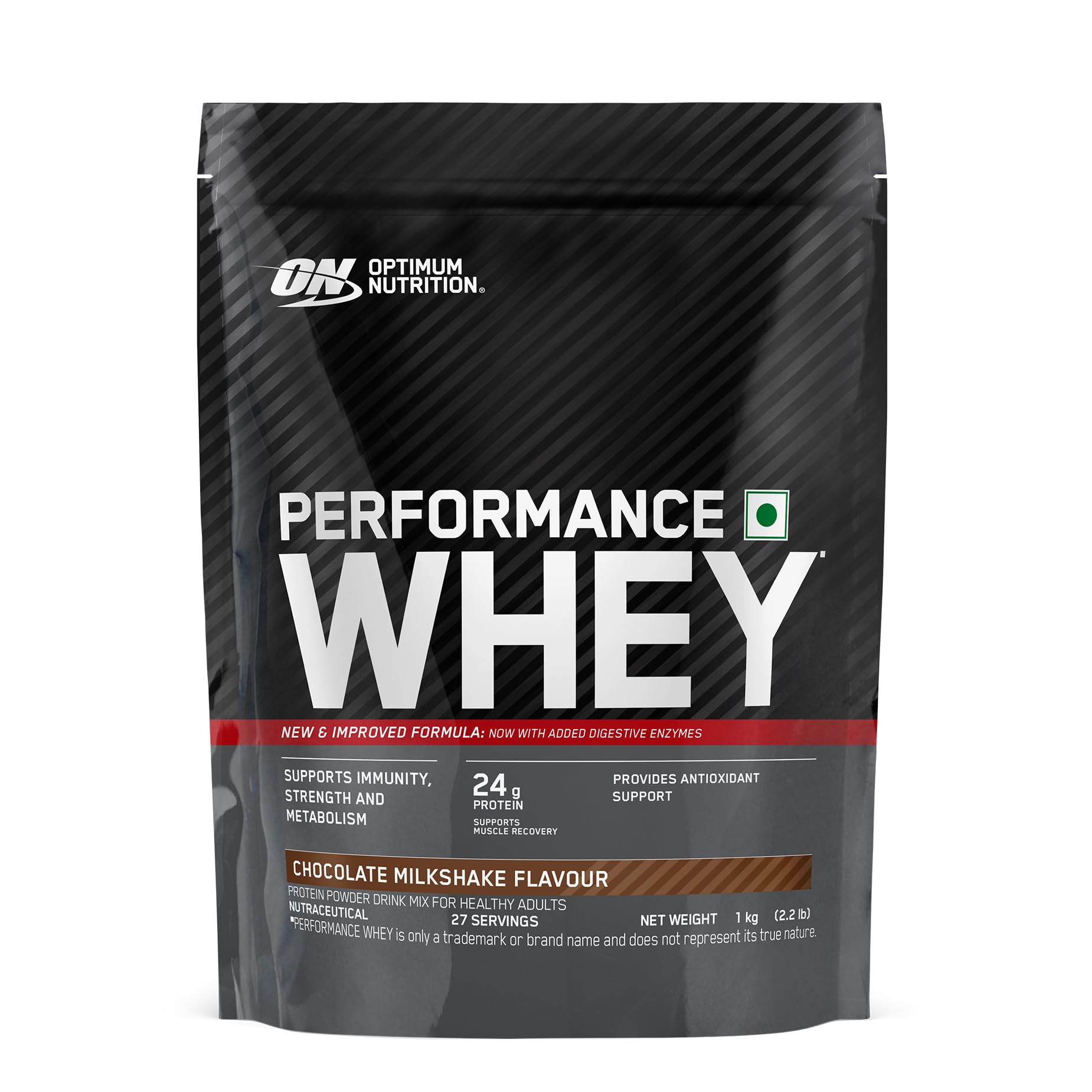 Optimum Nutrition (ON) Performance Whey Protein Powder, 24g Protein,1Kg (Chocolate Milkshake), Ultra-Filtered and Concentrated All-Whey Protein