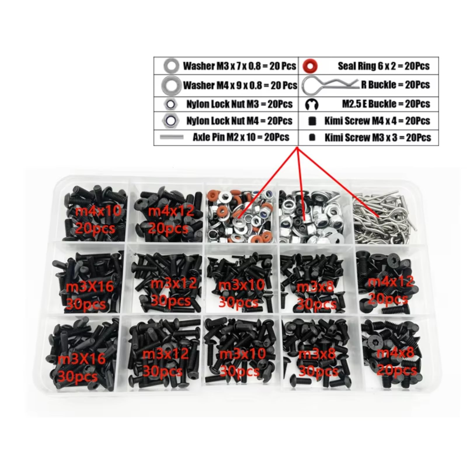 Piezas Vehículos RC para HSP para Traxxas para TRX-4 para TRX-6 para Tamiya 1/8 1/10 Juego De Tornillos Caja De Piezas De Coche RC Herramienta De Reparación Accesorios De Actualización