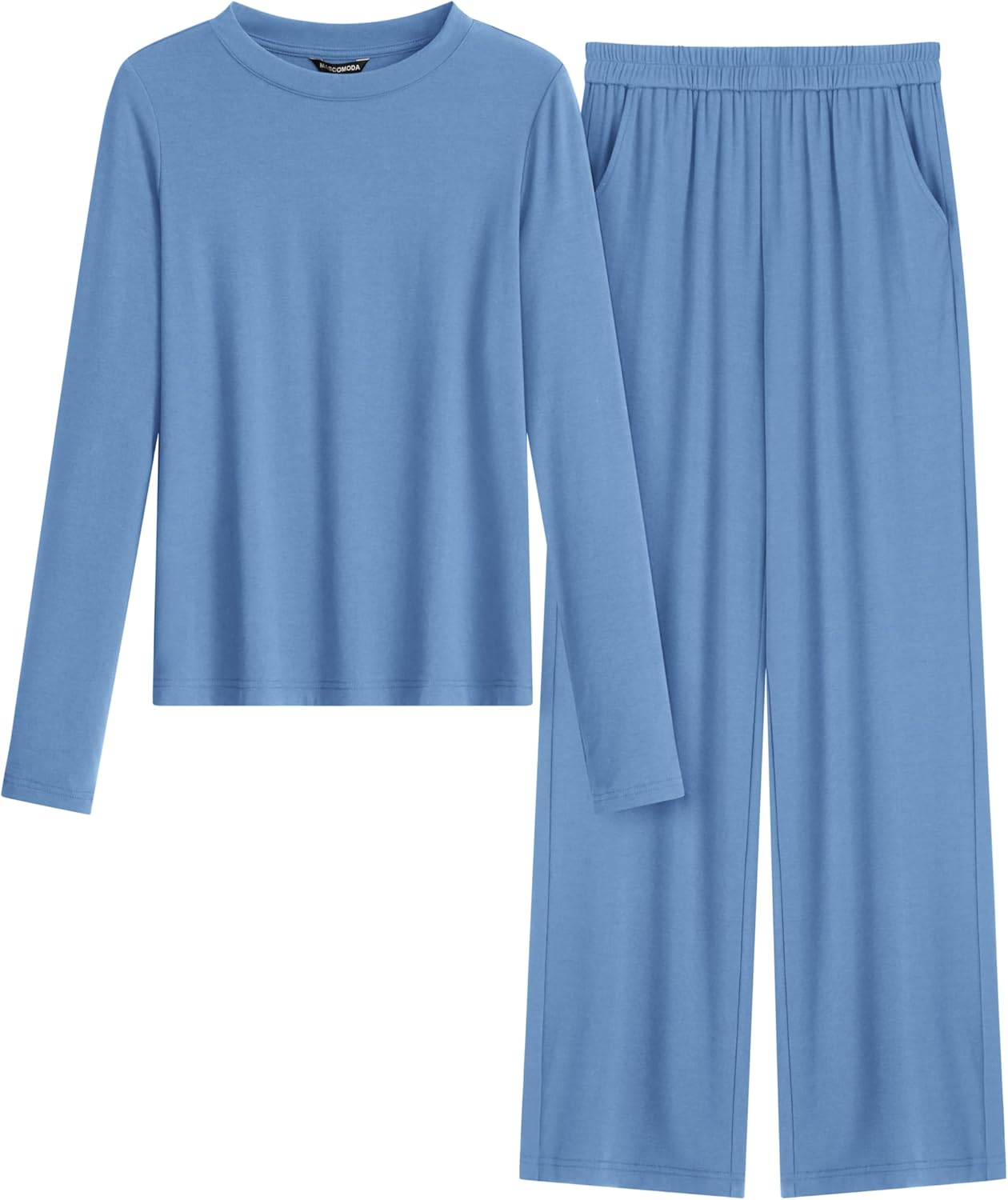 MASCOMODA Fall Lounge Sets for Women Crewneck Long Sleeve Tops Wide Leg Pants Casual 2 Piece Airport Travel Outfits Tracksuit