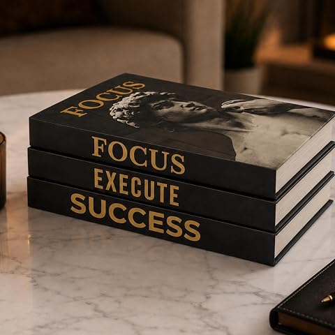 Motivational Decorative Books Set of 3 - Faux Books for Home Office Decor