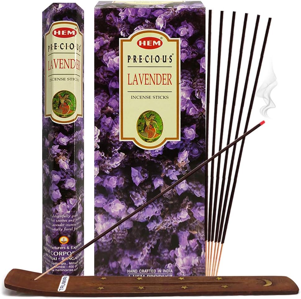 TRUMIRIIncense Stick Holder Bundle with Hem Precious Lavender 20g Incense Sticks - Pack of 6 (Approx 120 Sticks)