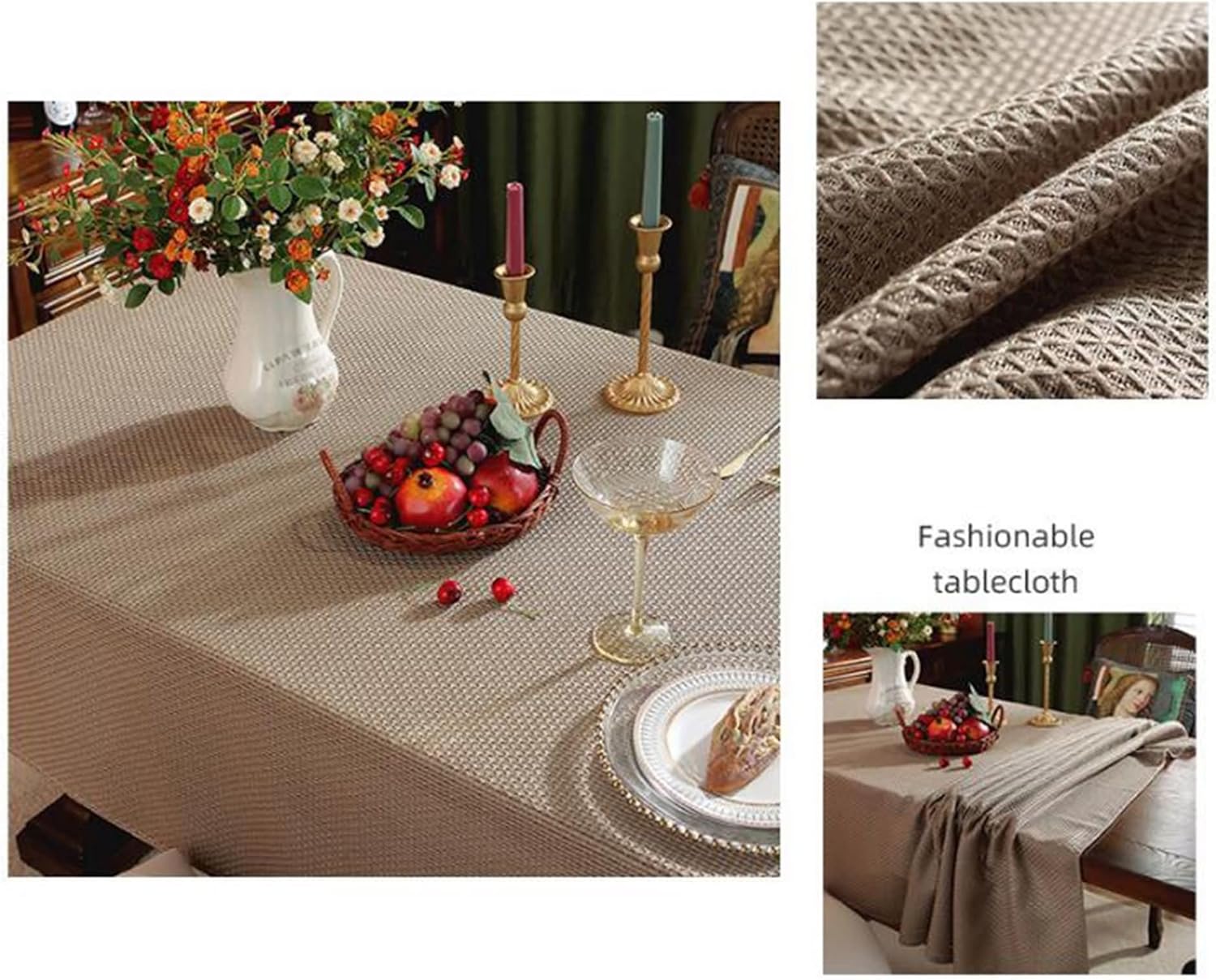 Farmhouse Kitchen Table Cloth Rectangle 53 W x 102 L,Table Cloth Dining Room Brown Solid Color Cotton Linen Tablecloth Outside
