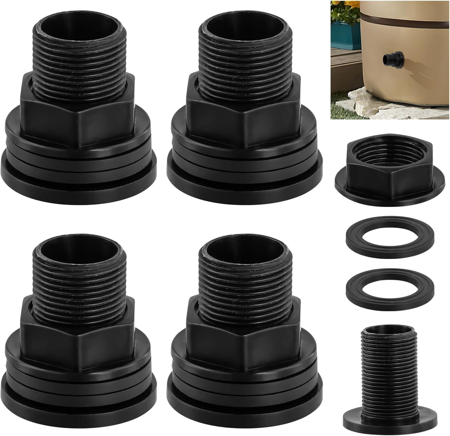 Amazon.com: 4 Pcs PVC Bulkhead Fittings for Rain Barrels, 3/4 Inch Male ...