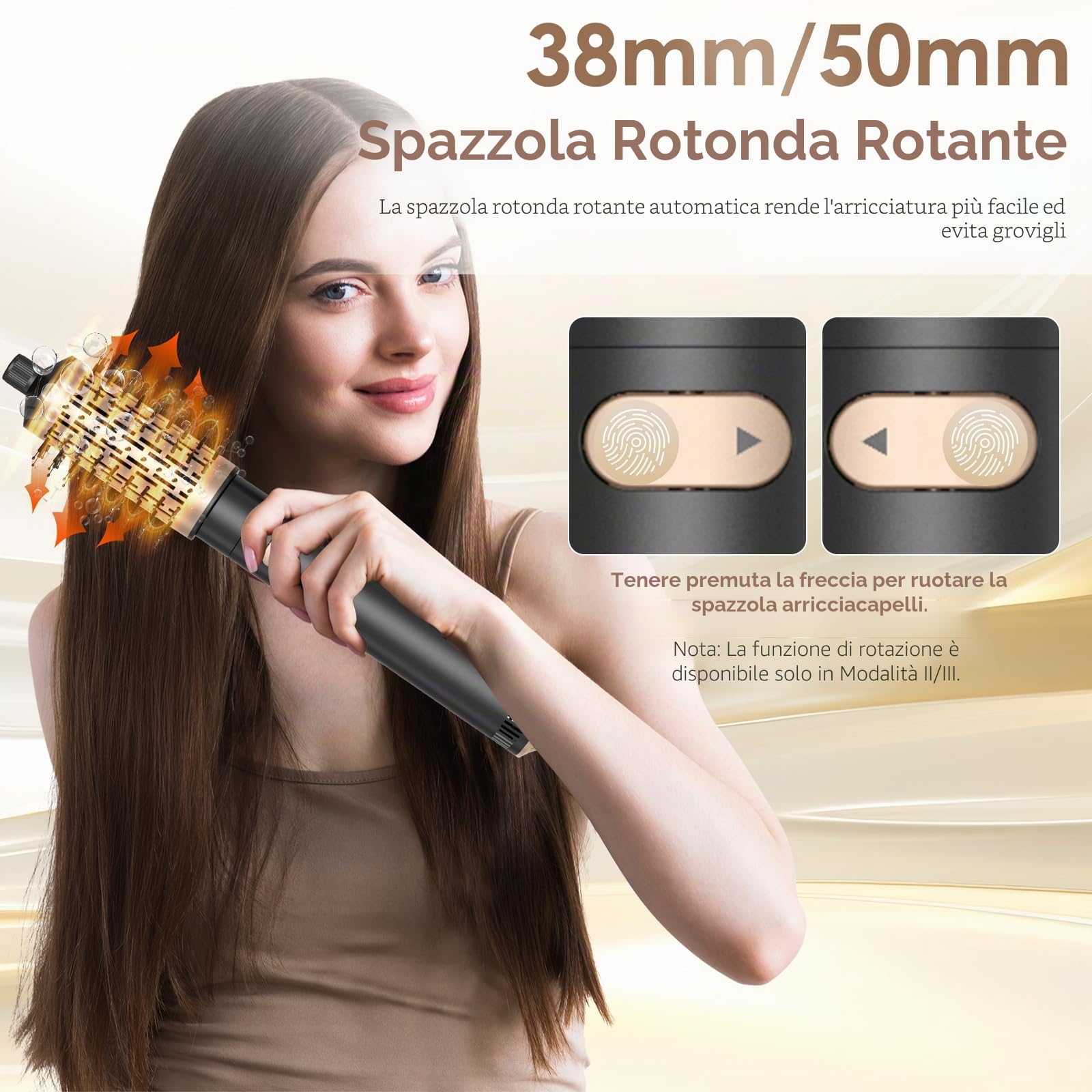Spazzola Asciugacapelli, Spazzola Ad Aria Calda 800W, Spazzola Rotante per Capelli, 3 in 1 Phon Capelli Ionica, 2 Temperature/2 Velocità, Arricciacapelli per Ricci Volumizzante Lisciante