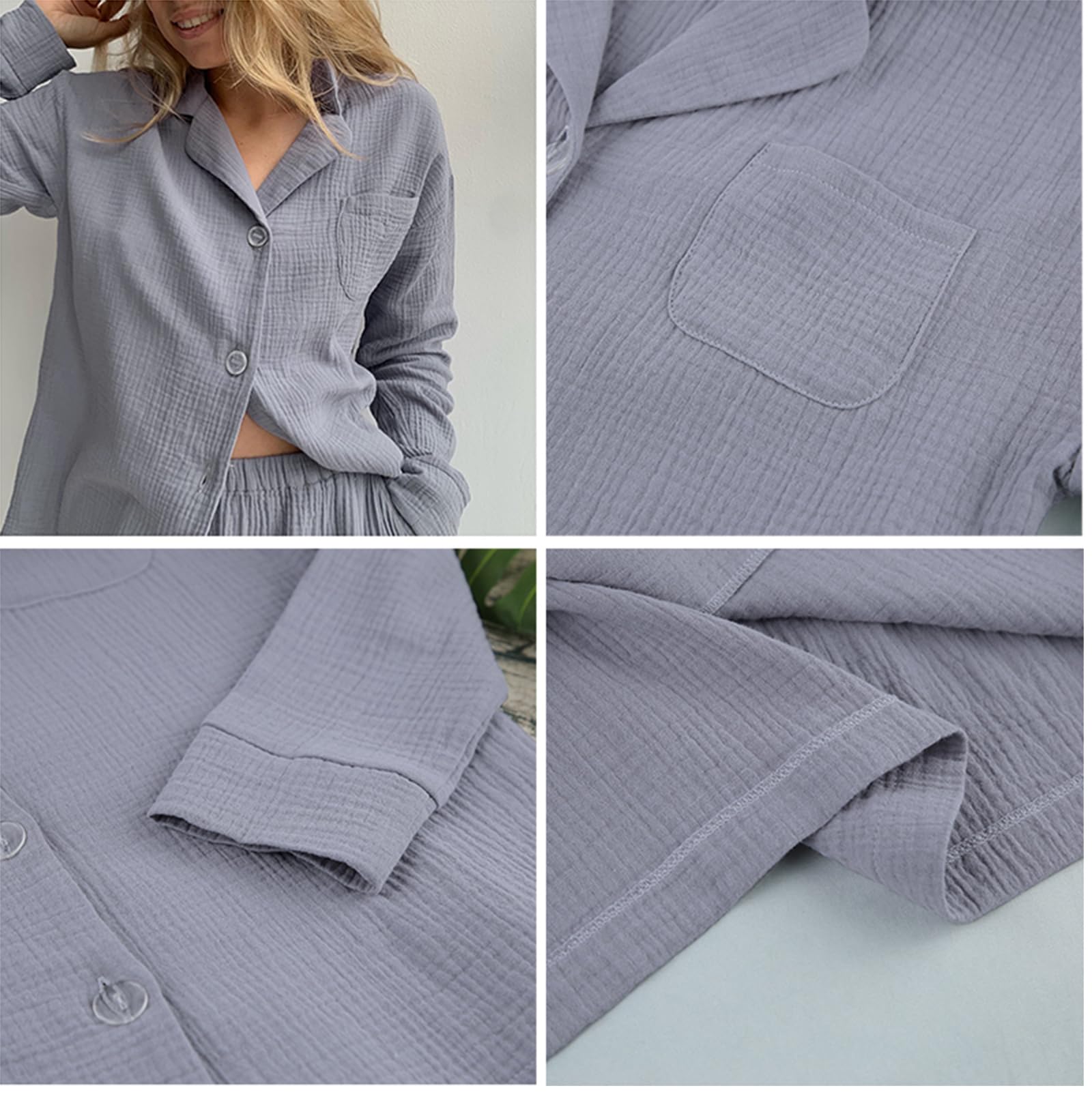 Piżama damska z długim rękawem, 2-częściowy zestaw bielizny nocnej Soft Loungewear Ladies Pjs Set with Pockets