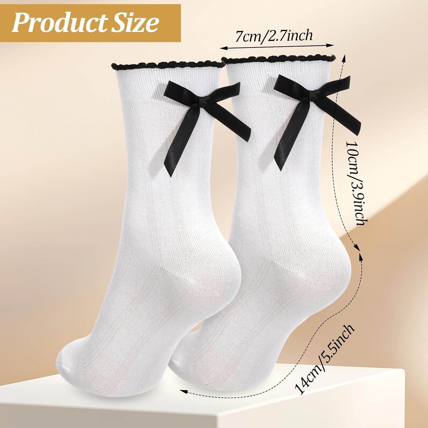 Andibro 6Pairs Cute Ruffle Bow Socks for Women, Ruffle Frilly Ankle Crew Socks Coquette Soft Breathable Cotton Socks for Women