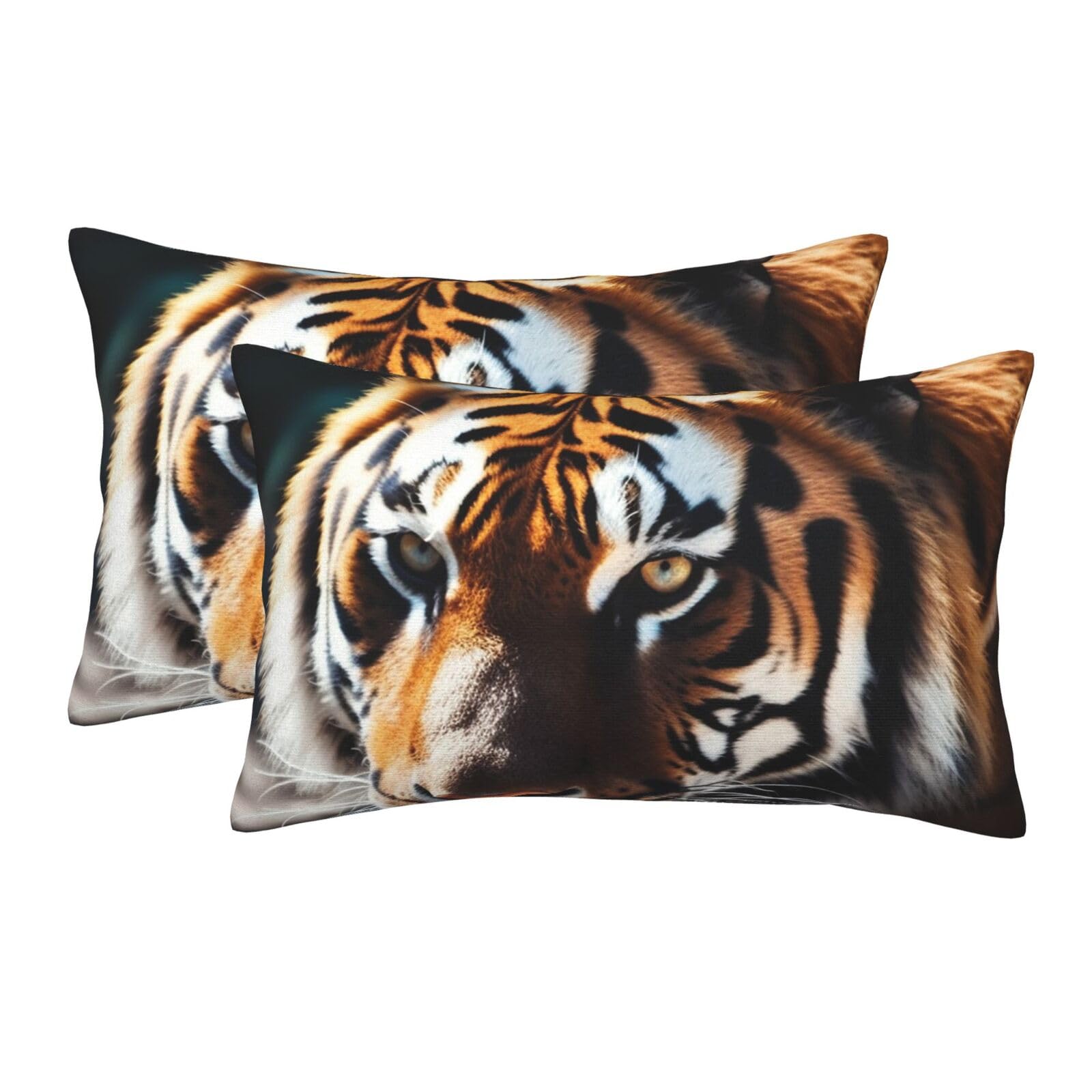 2 Pack Pillow Cases with Hidden Zipper, Soft Breathable Pillow Covers for Hair and Skin, Wild Animal Tiger Pillowcases 20"x30" Bed Pillow Protectors Cover for Sleeping Gifts