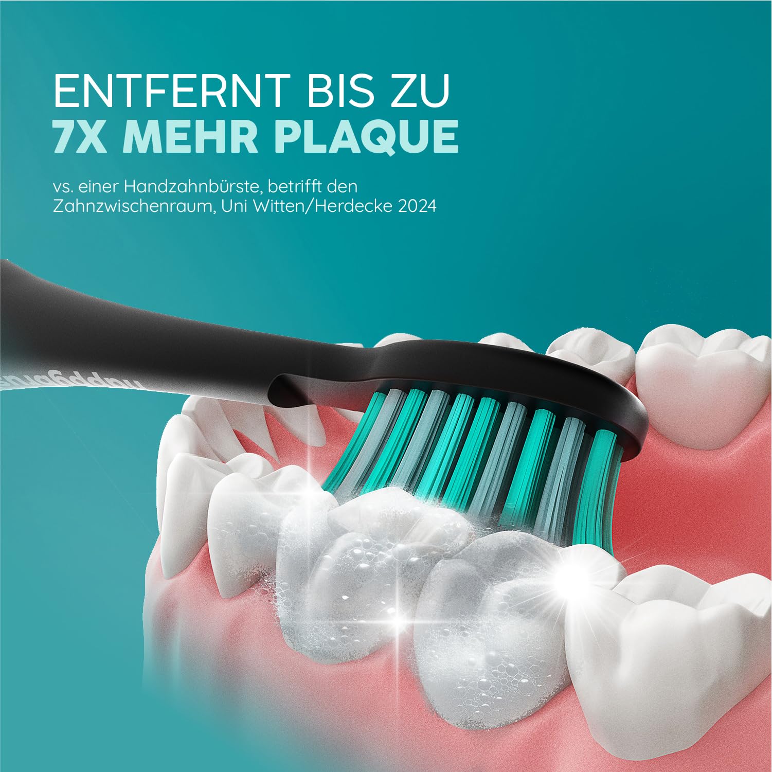 happybrush Cepillo de dientes sónico Eco Vibe 3 – Ganador de pruebas 2024 – 100 días – Cepillo de dientes eléctrico con batería de 6 semanas – Cepillos de dientes ultrasónicos – Negro/Menta