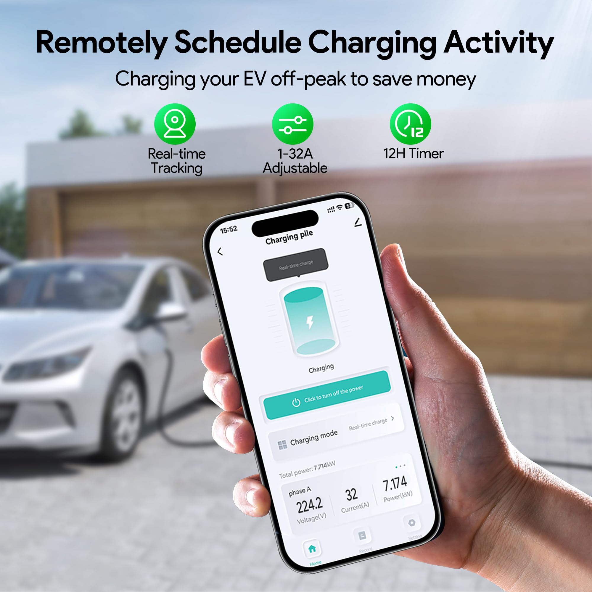 Osoeri EV Stazione di Ricarica, Caricabatterie per Auto Elettriche Intelligenti Tipo 2 con 5M Cavo, Max 32A EV Charger IEC 62196-2 con Controllo RFID/App, Monofase o Trifase Massimo 22kW Regolabile