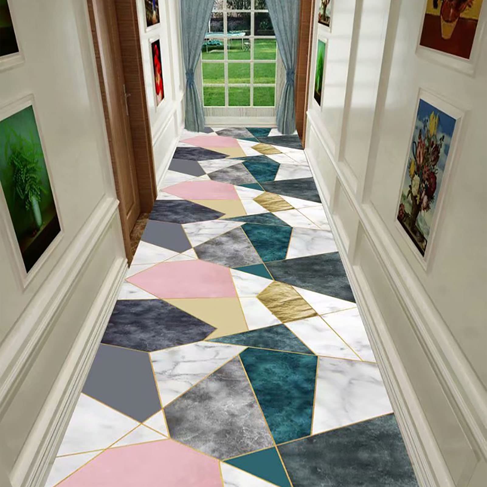 Tapis de couloir géométrique moderne antidérapant et doux - 1,2x3m