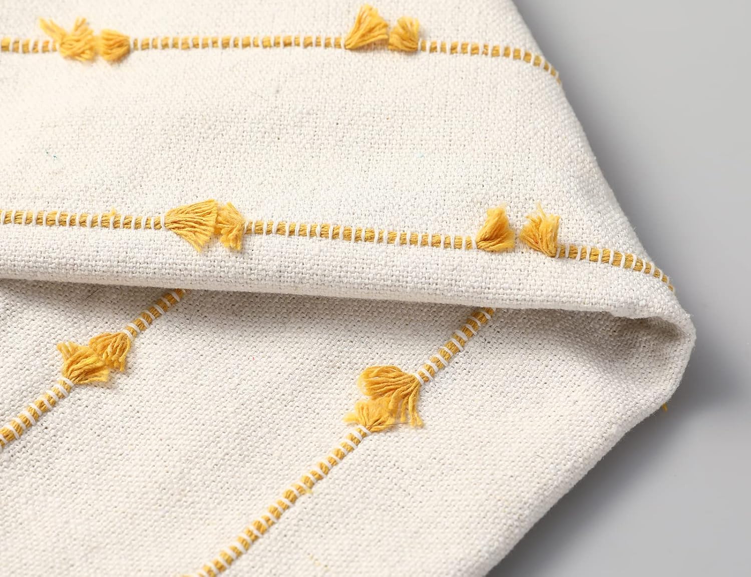 Set of 2 Boho Throw Pillow Covers 26x26,Beige Yellow Neutral Couch Pillow Case with Tassel Fringe Decorative，Modern Accent Farmhouse Cushion Covers for Sofa Couch Bed Living Room