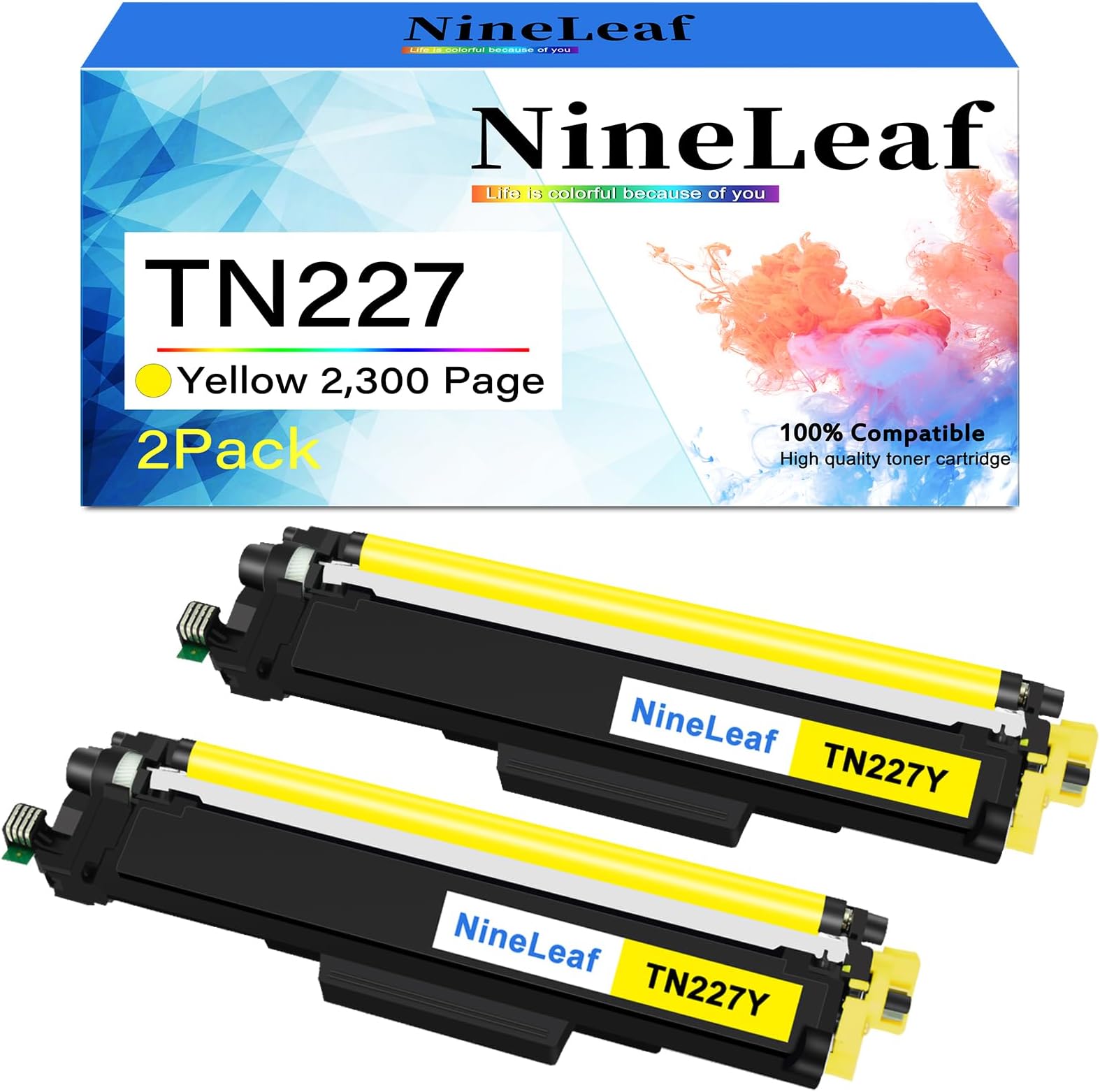 NineLeaf 2 Pack Yellow Toner Cartridge Replacement for Brother TN227 TN-227 TN223 TN227Y Work with HL-L3230CDN HL-L3290CDW DCP-L3550CDW MFC-L3770CDW HL-L3210CW Printer