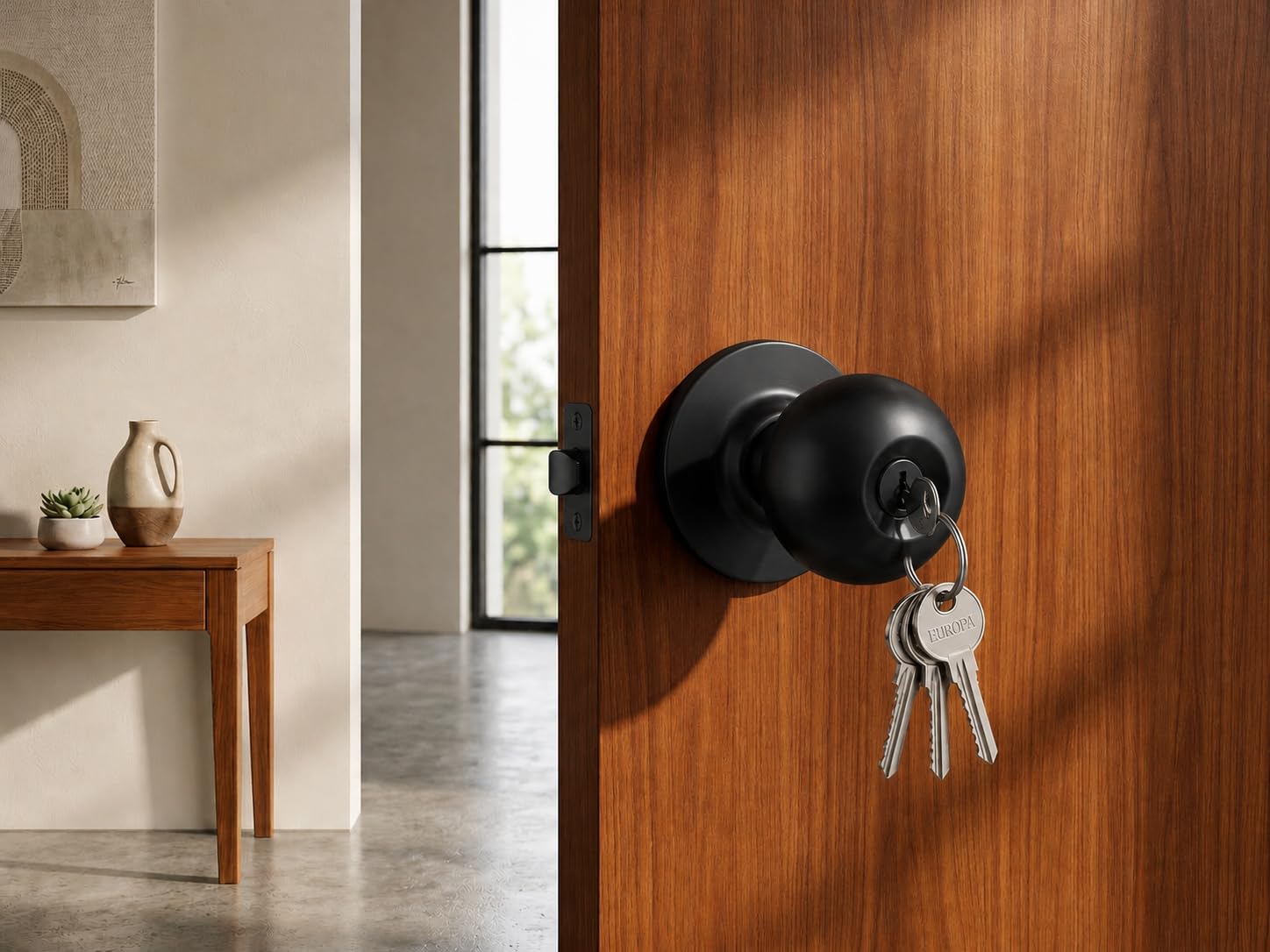 Heavy Duty Door Lock with 3 Keys | Black Cylindrical Lock/Tubular Door Knob/ 30mm to 50mm Door Thickness/Lock for Main Door, Bedroom & Office (Matt Black, with Key)-image-5
