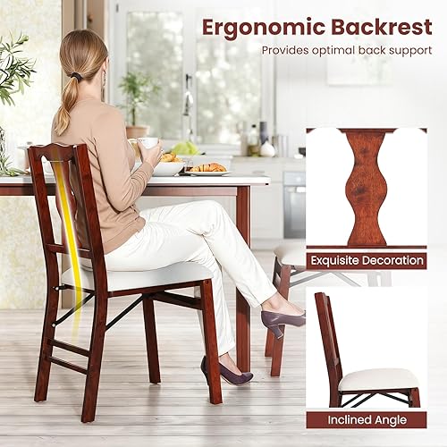 Miniatura 9 de Giantex Juego de 2 sillas de comedor plegables, sillas de comedor tapizadas con cómodos asientos acolchados, marco de madera de goma, almohadillas