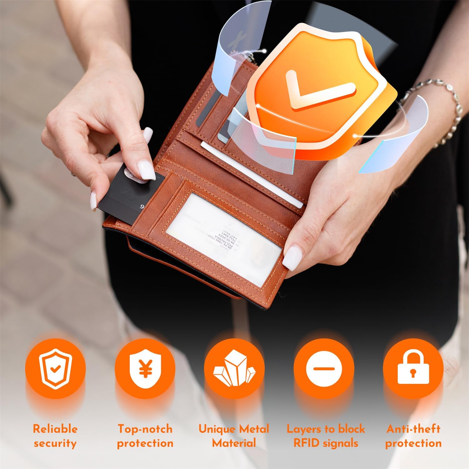 Small Wallet Women RFID Blocking Soft Leather Bifold Compact Card Holder Wallet for Women with Zipper Coin Pocket Black Brown - Image 5