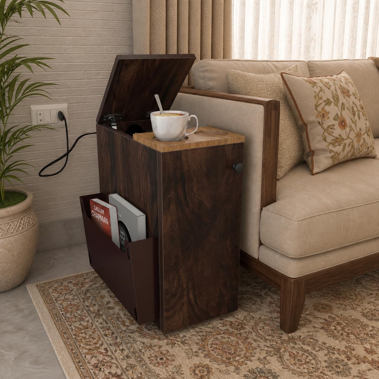 Studio Kook SEZ Sofa Mate Engineered Wood Side Table, Delivered Preassembled (Junglewood, Matte Finish)
