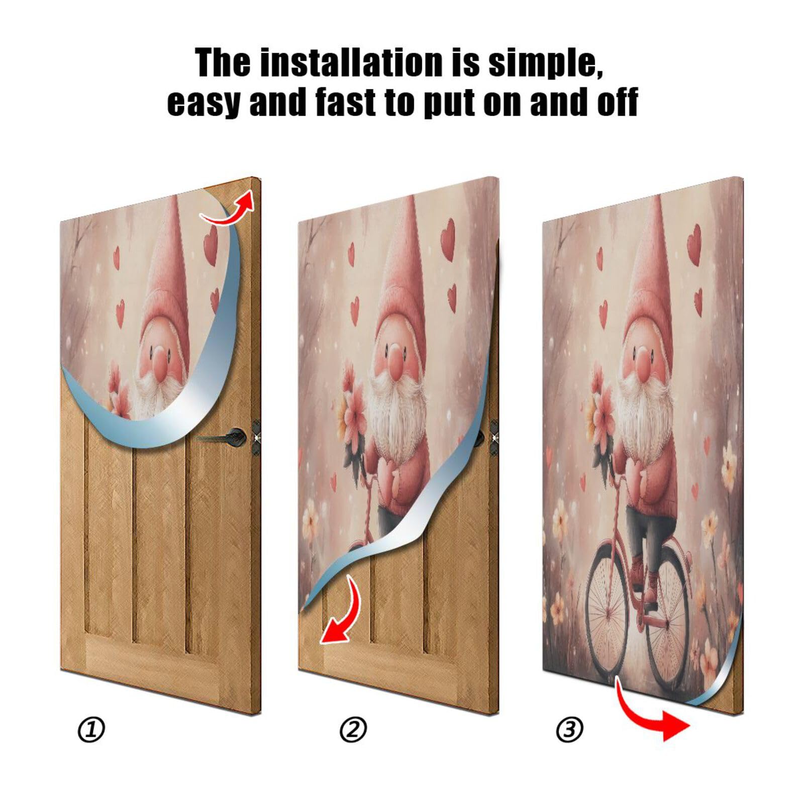 FLildon Valentine's Day Gnome Riding Heart Road Door Cover Decoration, Party Accessory Porch Decor for Festive Ornament Room Door Covers 35 x 79 Inch