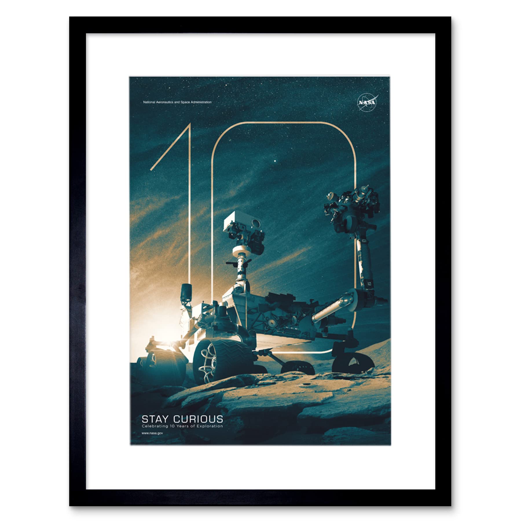 Artery8 NASA Curiosity Mars Rover 10th Anniversary Poster Artwork Framed Wall Art Print 12X16 Inch