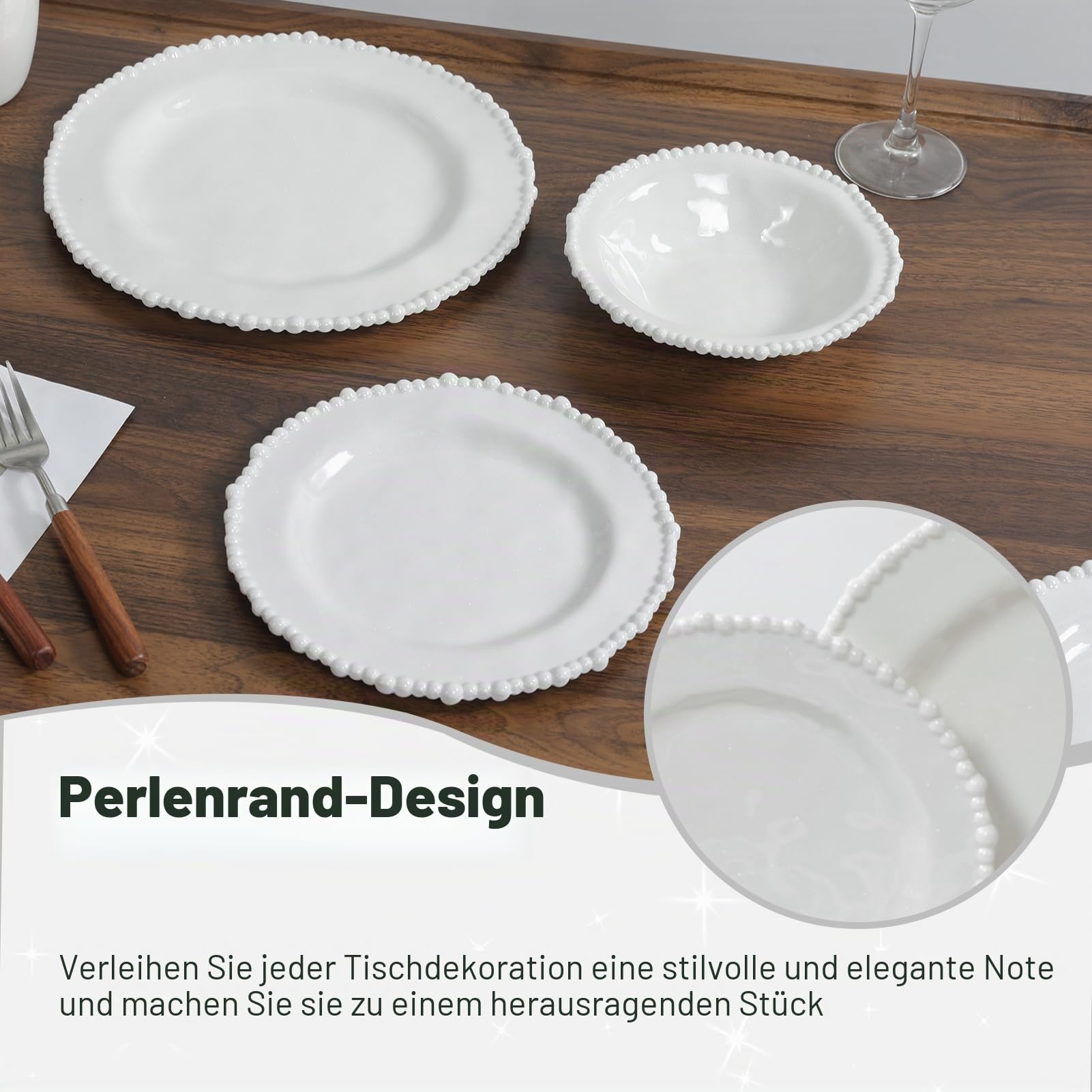 White Pearl Melamin-Geschirr-Set, 12-teiliges Geschirrset aus Kunststoff, Service für 4 unzerbrechliche Küchenteller und Schüsseln