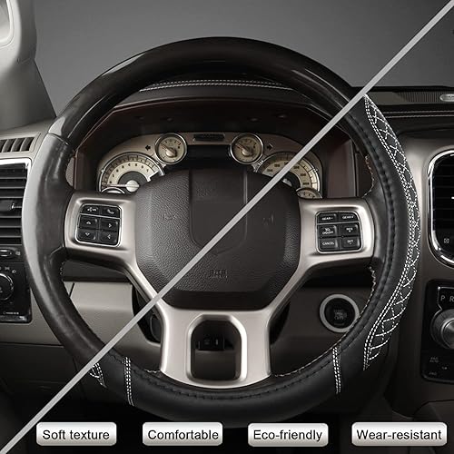 Miniatura 3 de West Llama Funda personalizada para volante de automóvil para Dodge RAM 1500 2500 3500, 15.5-16 pulgadas (negro + gris tamaño grande)
