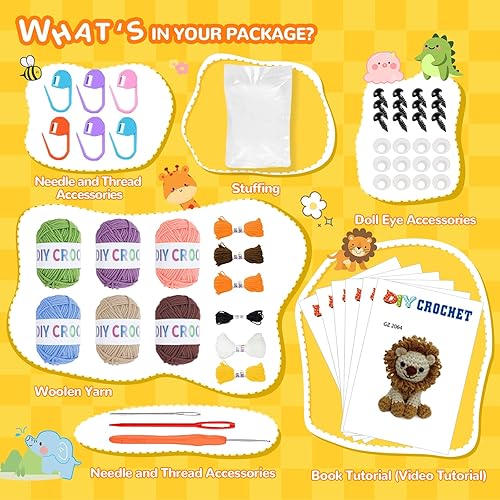 Miniatura 3 de CSCEOJU Kit de ganchillo para principiantes, kit de ganchillo para principiantes de 6 piezas para adultos y niños, kit de tejido de animales con