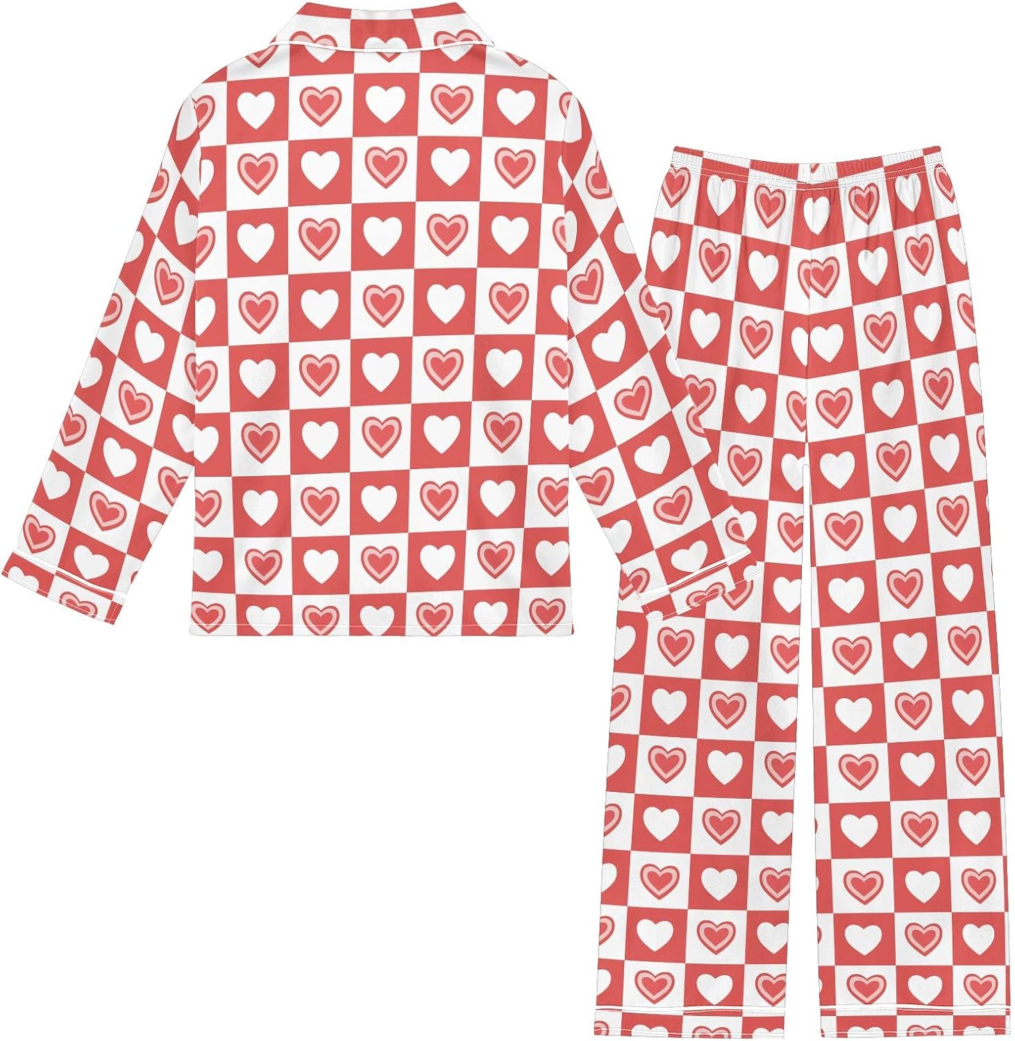 Kids Casual Satin Wear Set Heart Checkboard Pattern Unisex Relaxed Fit Clothing