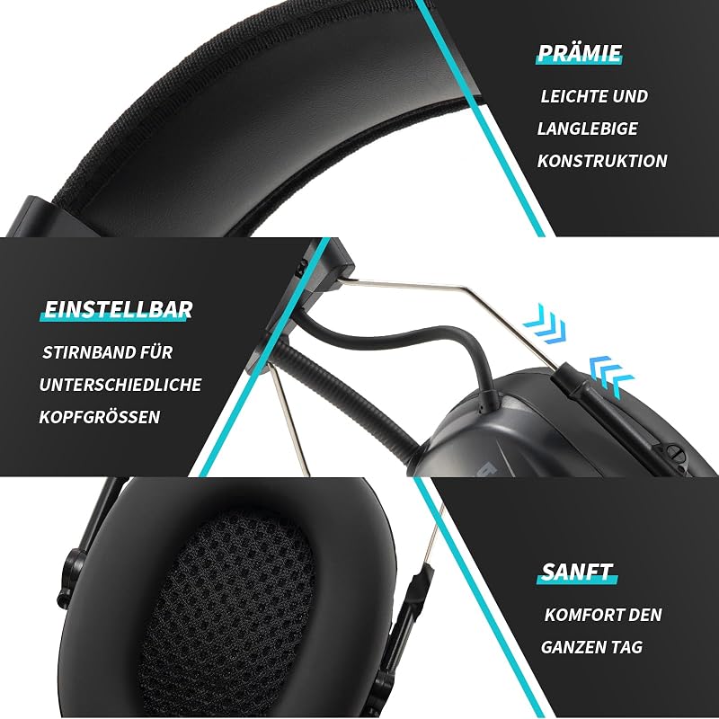 PROTEAR Bluetooth 5.3 Hallásvédő Fülvédő DAB+/FM Rádióval, Újratölthető Akkumulátor, SNR 30dB
