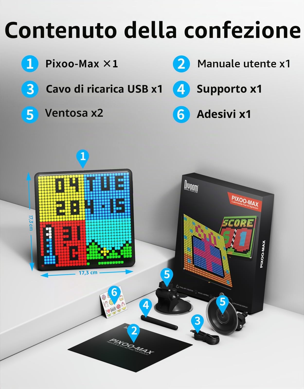 Divoom Pixoo Max Cornice Foto Digitale, APP Cellphone Control Display Con 32 X 32 Schermo LED Programmabile, Adatto a Album Foto, Accessori Casa