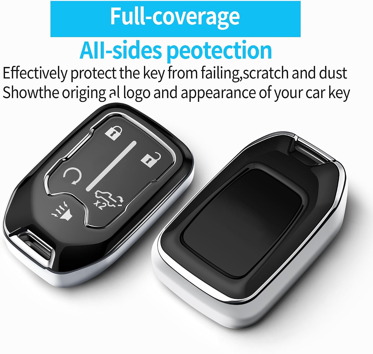 Tukellen for Chevy Key Fob Cover Soft TPU Full Protection Key Shell Key Case Compatible with 2017-2024 Chevrolet Silverado Suburban Tahoe GMC Acadia Sierra Terrain Yukon (Silver, 5 Button) image 3