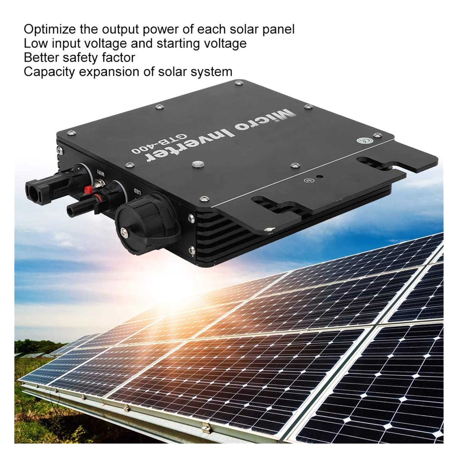 Falowniki sieciowe Micro Inverter 400 W, GTB-400 Solar Power Mains Inverter Mikroinwerter MPPT Pure Sine Waving (AC210-230) Mały system zasilania energią słoneczną do użytku