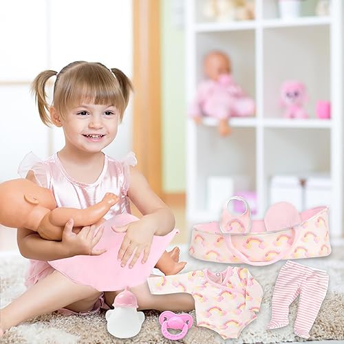 Miniatura 4 de ZITA ELEMENT 8 piezas de ropa de muñeca de bebé con moisés para muñecas de 17 a 22 pulgadas, ropa de muñeca de bebé, accesorios para muñeca de bebé