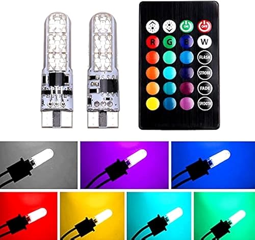 Bombilla LED T10 RGB para Automóvil Luz de Ancho con Control Remoto W5W 194 168 2825 Luz Estroboscópica 16 Colores 5050 Cuña de Repuesto para Mapa