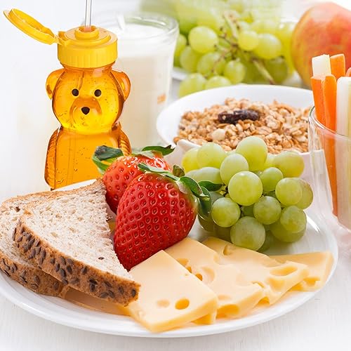 Miniatura 5 de Paquete de 32 botellas de oso de miel con pajitas, vasos de plástico vacíos, recipientes de miel en forma de oso, almacenamiento y dispensación,