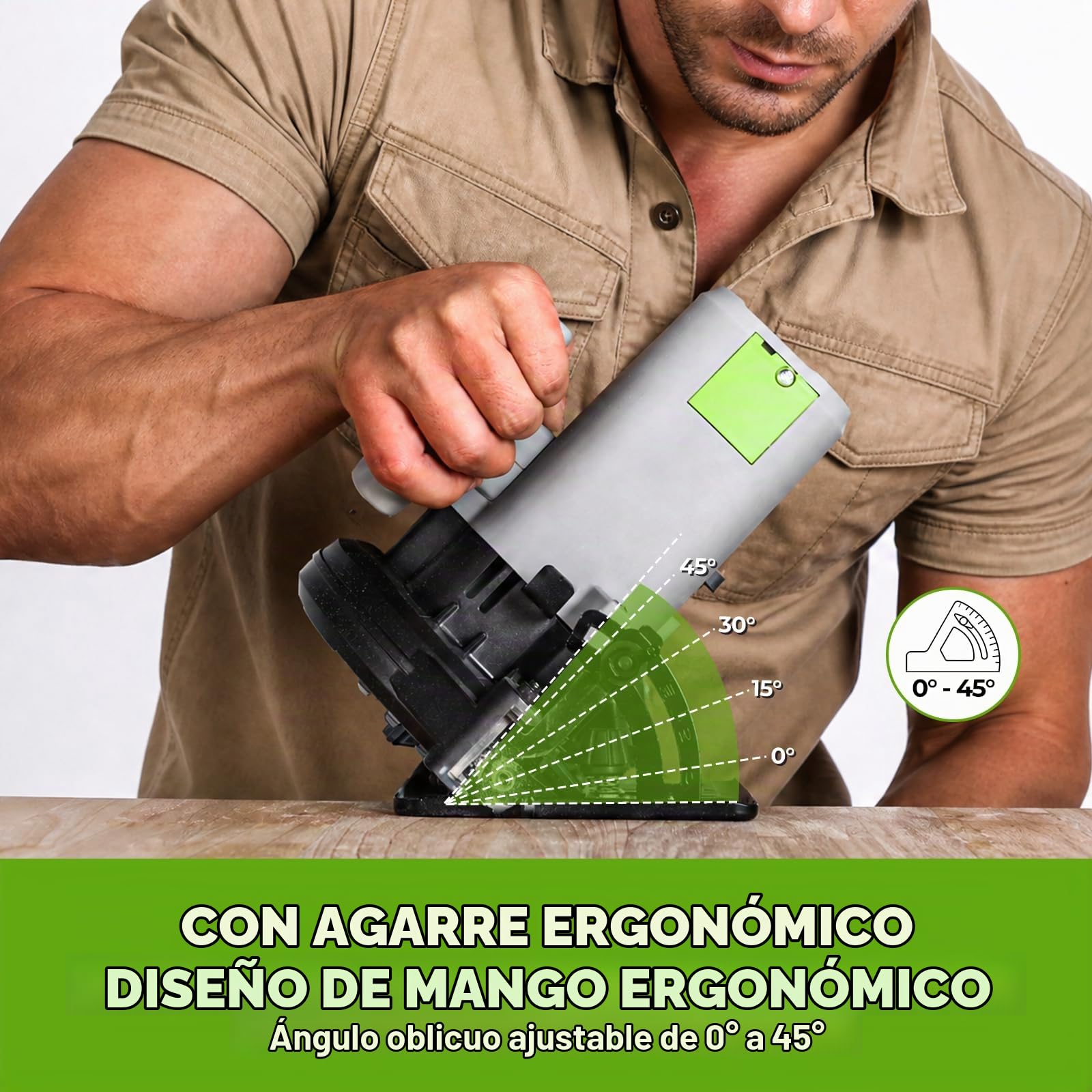 DESOON Sierra Circular de 1200 W, 4800 RPM, Incluye una Regla Guía y 2 Hojas de Sierra (165 mm, 24T y 40T), Profundidad de Corte de 55 mm (90°) y 33 mm (45°), para Corte de Madera
