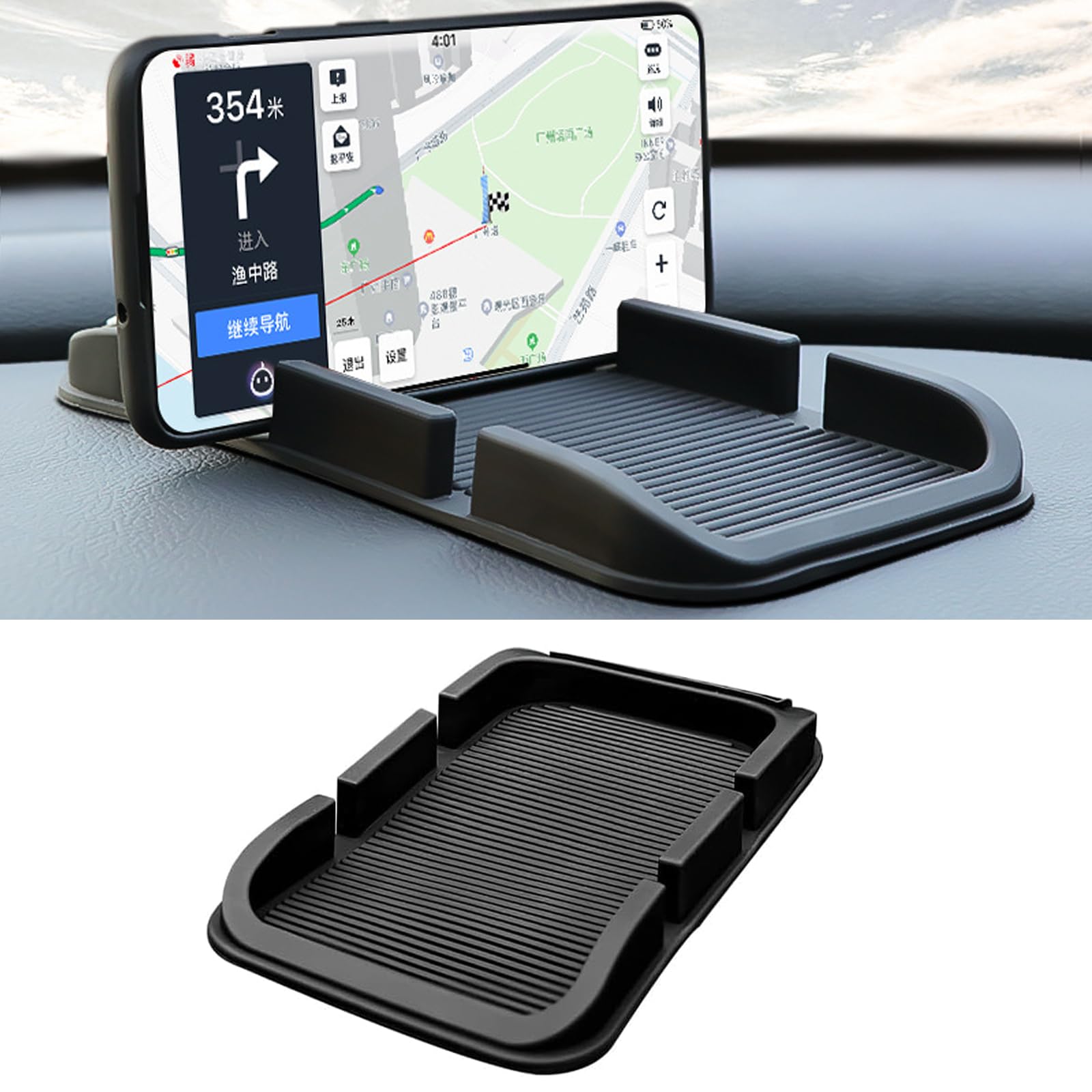 3-in-1 Auto Anti-Rutsch Matte Silikon - Handyhalterung & Organizer Schwarz