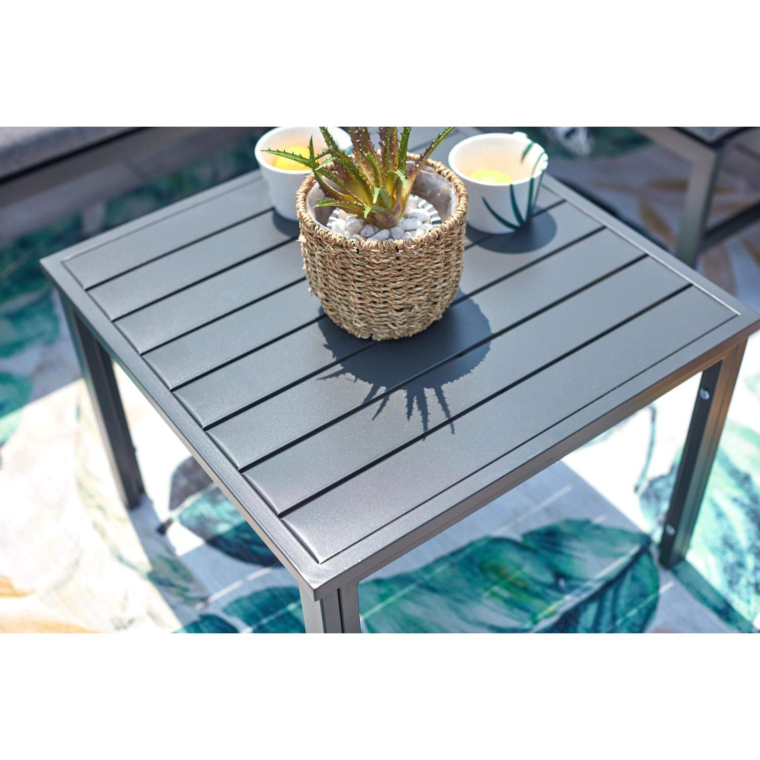 CONCEPT USINE Salon de Jardin Bas Gris Foncé 4 Places Canapé Inclinable